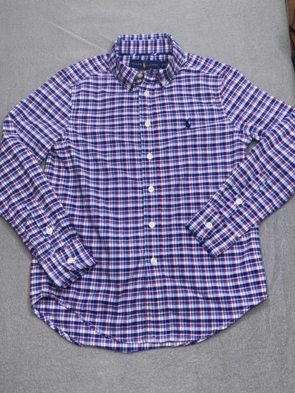 Boys Polo Ralph Lauren Long Sleeve Collared Button Down Performance Blue Red S/8